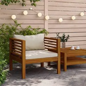 vidaXL Patio Chair with Cream White Cushions Solid Acacia Wood