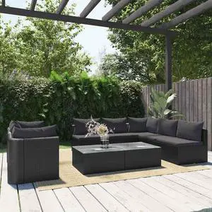 vidaXL Patio Lounge Set Outdoor Sofa Set with Cushions 9 Piece PE Rattan Black