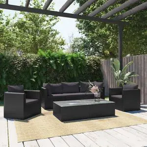 vidaXL Patio Sofa 7 Piece Outdoor Sectional Sofa with Cushions PE Rattan Black