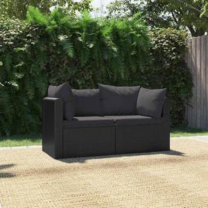 vidaXL Patio Sofa 2 Piece Outdoor Sectional Sofa with Cushions PE Rattan Black