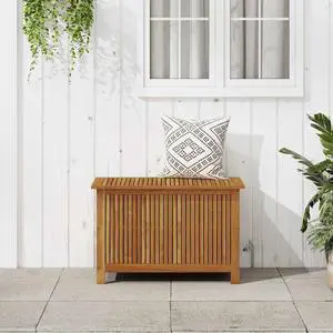 vidaXL Outdoor Storage Box, Deck Box with Lid, Storage Chest with Water-Resistant Bag Inside, 35.4''x19.7''x22.8'', Solid Acacia Wood