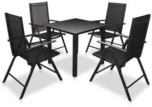 vidaXL Garden Dining Set Black Powder-coated aluminum, textilene, glass