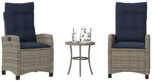 vidaXL Bistro Set Grey Poly Rattan Compact Adjustable Armrests