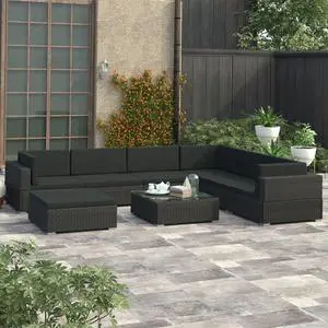 vidaXL Patio Lounge Set Set of 8 Black