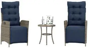 vidaXL Bistro Set Gray, Navy Blue