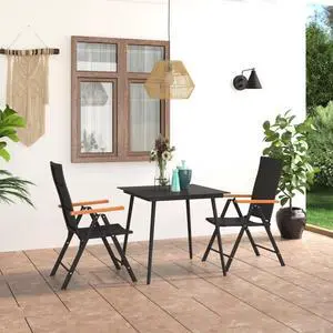 vidaXL Dining Set Black and Brown PE Rattan, WPC, Steel, Glass Standard