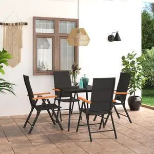 vidaXL Dining Set Black and Brown PE rattan, Glass, Aluminium, WPC Medium