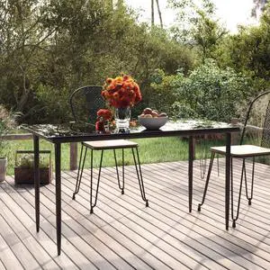 vidaXL Dining Table Black Powder-coated steel, Tempered glass
