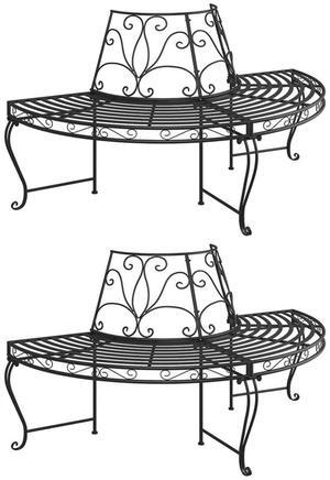 vidaXL Tree Bench Set of 2 Black Steel Medium Durable