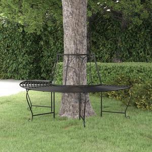 vidaXL Tree Bench Black Steel Medium Durable Half Round Tree Bench