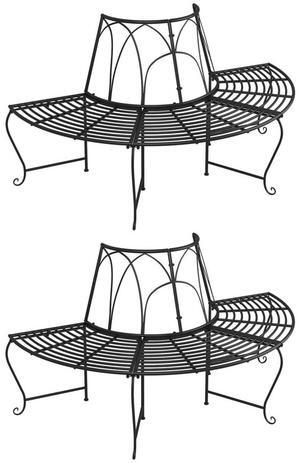 vidaXL Tree Bench Set of 2 Black Steel Large Appealing Design