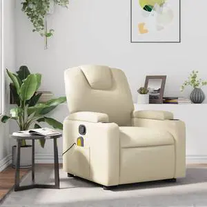 vidaXL Massage Recliner Chair for Living Room, Adjustable Recliner with 6-Point Vibration Massage, Home Theater Seating with Padded Seat Backrest & Side Pocket, Cream Leather