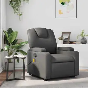 vidaXL Massage Recliner Chair for Living Room, Adjustable Recliner with 6-Point Vibration Massage, Home Theater Seating with Padded Seat Backrest & Side Pocket, Gray Leather