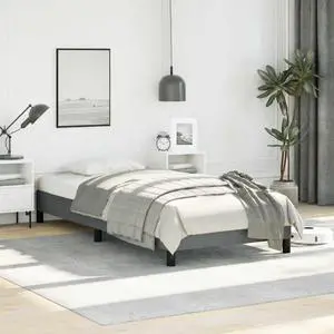 vidaXL Twin Size Bed Frame with Plywood Slats, Platform Bed Frame, Fabric Upholstered Mattress Foundation, No Box Spring Needed & Easy Assembly, Dark Gray, without Mattress