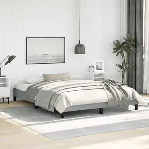 vidaXL Queen Size Bed Frame with Plywood Slats, Platform Bed Frame, Fabric Upholstered Mattress Foundation, No Box Spring Needed & Easy Assembly, Light Gray, without Mattress
