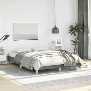 vidaXL Full Size Bed Frame with Plywood Slats, Platform Bed Frame, Fabric Upholstered Mattress Foundation, No Box Spring Needed & Easy Assembly, Dark Gray, without Mattress