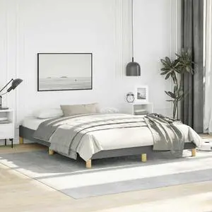 vidaXL Queen Size Bed Frame with Plywood Slats, Platform Bed Frame, Fabric Upholstered Mattress Foundation, No Box Spring Needed & Easy Assembly, Dark Gray, without Mattress