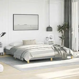 vidaXL California King Size Bed Frame with Plywood Slats, Platform Bed Frame, Fabric Upholstered Mattress Foundation, No Box Spring Needed & Easy Assembly, Light Gray, without Mattress