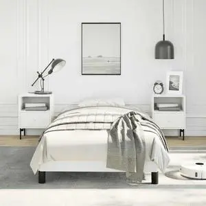 vidaXL Twin Size Bed Frame with Plywood Slats, Platform Bed Frame, Faux Leather Upholstered Mattress Foundation, No Box Spring Needed & Easy Assembly, White, without Mattress