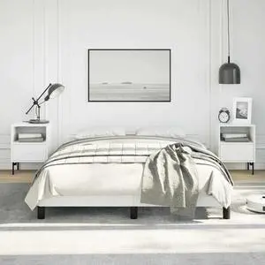 vidaXL Full Size Bed Frame with Plywood Slats, Platform Bed Frame, Faux Leather Upholstered Mattress Foundation, No Box Spring Needed & Easy Assembly, White, without Mattress