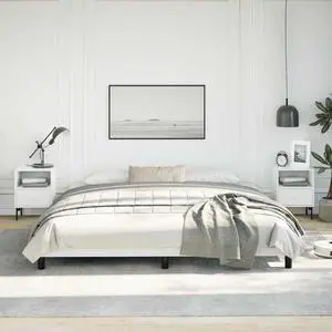 vidaXL King Size Bed Frame with Plywood Slats, Platform Bed Frame, Faux Leather Upholstered Mattress Foundation, No Box Spring Needed & Easy Assembly, White, without Mattress