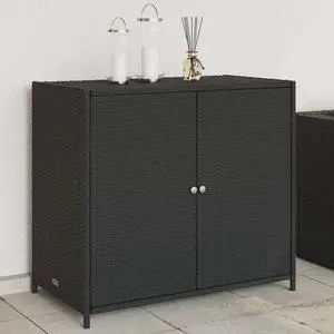 vidaXL Garden Storage Cabinet Black PE Rattan Medium Durable