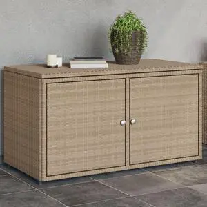 vidaXL Garden Storage Cabinet Beige PE Rattan 41.3 in x 21.7 in x 23.8 in