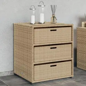 vidaXL Garden Storage Cabinet Beige PE Rattan, Powder-Coated Steel Medium