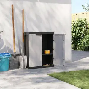 vidaXL Outdoor Storage Cabinet Grey and Black Polypropylene (PP) Compact