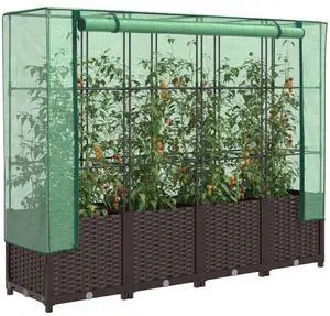 vidaXL Raised Bed Brown, Green Polypropylene, Iron, Polyethylene Large