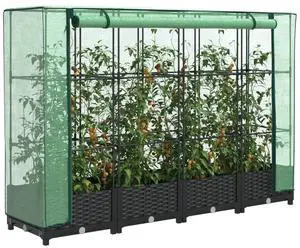 vidaXL Raised Bed Black, Green Polypropylene, Polyethylene, Iron Large