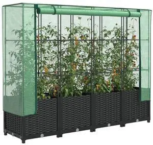 vidaXL Raised Bed Black, Green Polypropylene (PP), Polyethylene (PE), Iron