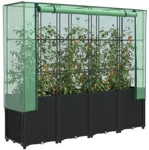 vidaXL Raised Bed Black, Green Polypropylene, Iron, Polyethylene Large