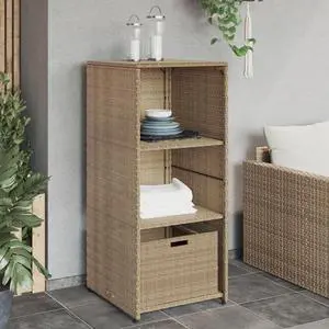 vidaXL Garden Storage Cabinet Beige PE Rattan 19.7x21.7x45.3 in