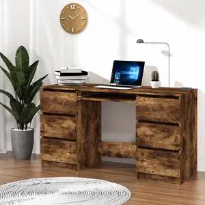 vidaXL Desk Home Office Furniture Computer Desk Smoked Oak Engineered Wood