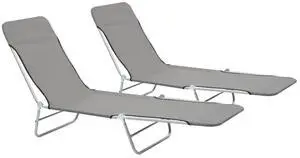vidaXL Folding Sun Loungers 2 pcs Steel and Fabric Gray