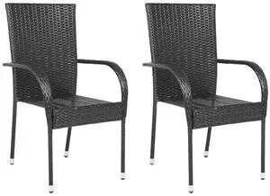vidaXL Stackable Outdoor Chairs 2 pcs Poly Rattan Black