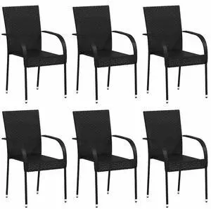 vidaXL Stackable Outdoor Chairs 6 pcs Poly Rattan Black