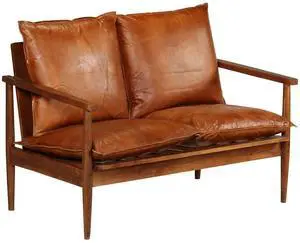 vidaXL Sofa Accent Love Seat Sofa Chair Real Leather with Acacia Wood Brown