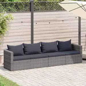 vidaXL 4 Seater Sofa Couch with Cushions Patio Wicker Love Seat PE Rattan Gray