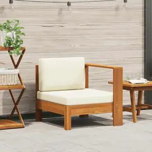 vidaXL Middle Sofa with 1 Armrest Cream White Solid Acacia Wood