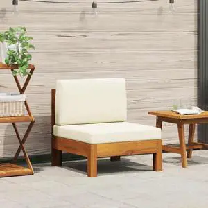 vidaXL Middle Sofa Outdoor Chair with Cushions Solid Acacia Wood in Teak Look