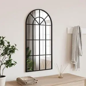 vidaXL Wall Mirror Black Powder-coated iron, glass Medium Minimalistic