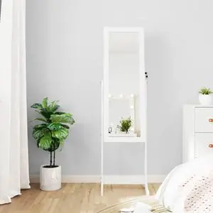 vidaXL Mirror Jewelry Cabinet White Engineered wood, Glass, Fabric