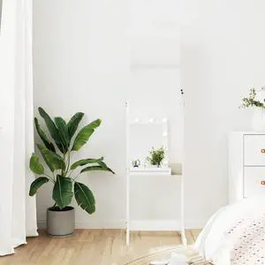 vidaXL Mirror Jewelry Cabinet White Engineered wood, glass, fabric