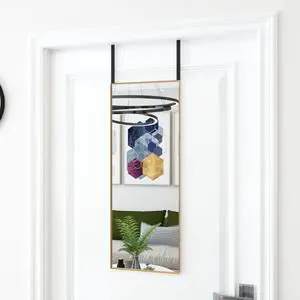 vidaXL Door Mirror Gold Aluminum, Glass Medium Door Mirror Rectangular