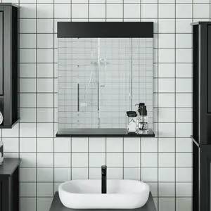 vidaXL Bathroom Mirror Black Solid pine wood, glass