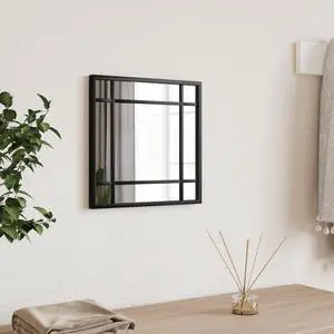 vidaXL Wall Mirror Black Glass and Powder-Coated Iron 12 in x 12 in