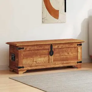 vidaXL Rough Mango Wood Storage Chest Bench and Ottoman Cushion Box Truck