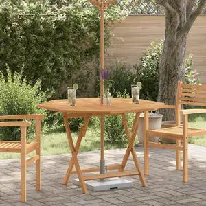 vidaXL Dining Table Octagonal Outdoor Folding Patio Table Solid Wood Teak